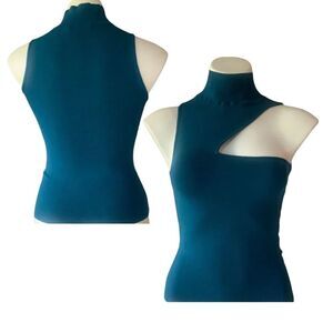 ALICE + Olivia Kiki Cut Out stretch knit turtle tank teal NWT XS